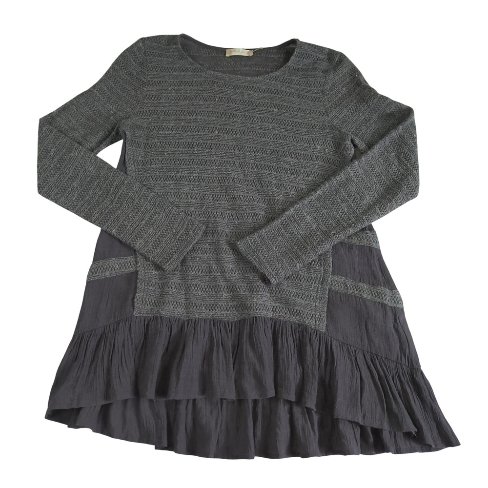 Altar'd State Gray Knit Ruffle Hem Tunic Top Womens Medium Boho Layered